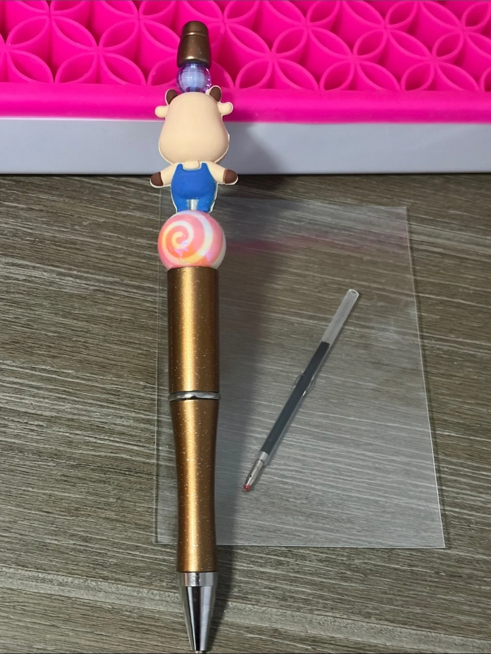 Cute Cow Character Beaded Swirl Pen